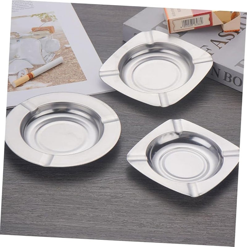 صينية سجائر مربعة من الفولاذ المقاوم للصدأ مع غطاء، حامل تدخين داخلي وخارجي بأسلوب رجعي - Image 2